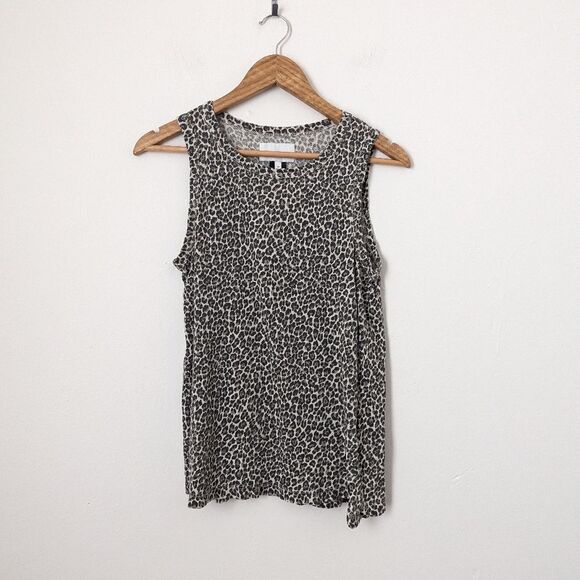 Current/Elliott muted brown tan leopard animal print linen cotton muscle tank - Picture 1 of 4